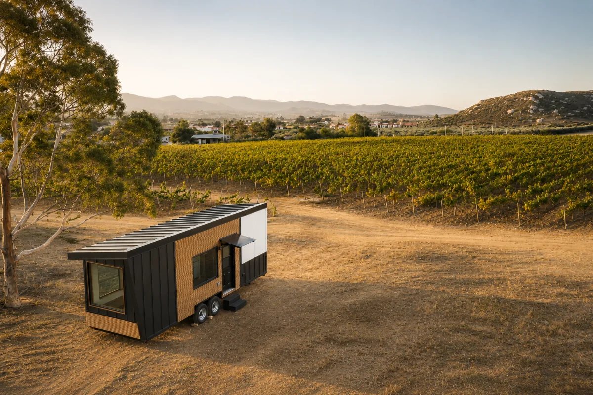 Exterior of a modern park-model tiny home